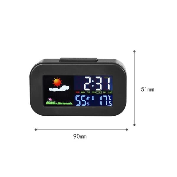 Väderstationsklocka med färgdisplay - Temp & luftfuktighetsmätare Black