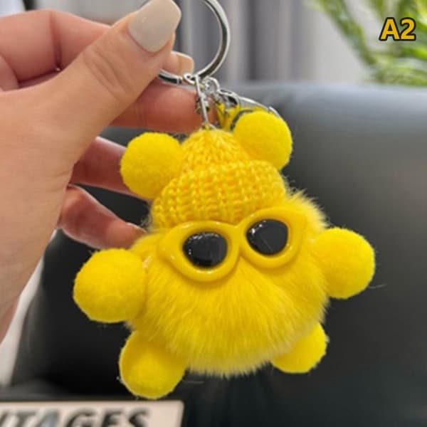 Mini Rex Nyckelring Fluffiga Nyckelringar Prydnadssaker Pom Pom Nyckelring A2