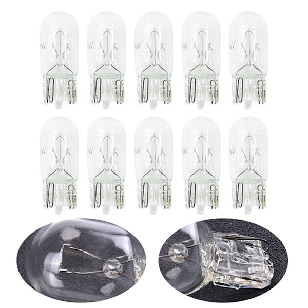 10 stk Bil T10 Halogen W5W 12v Auto Lampe Pærer Instrument Lys
