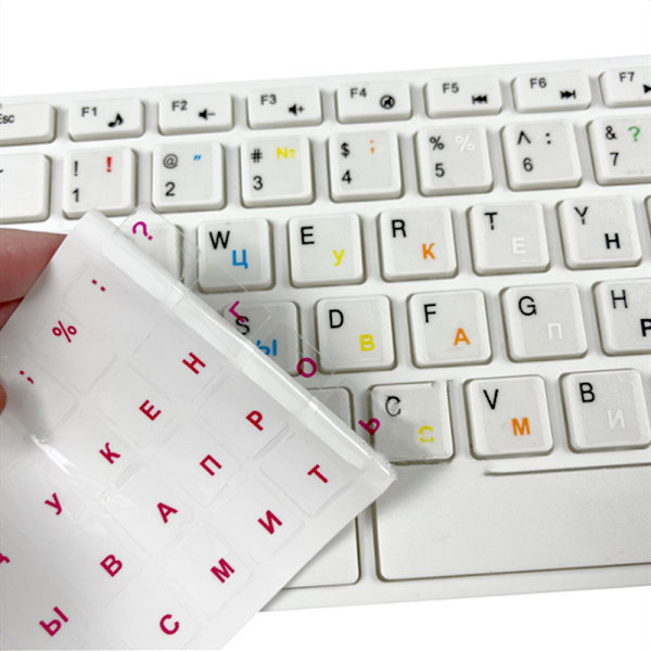 Russiske transparente tastaturklistremerker Språkalfabet Svart W Red