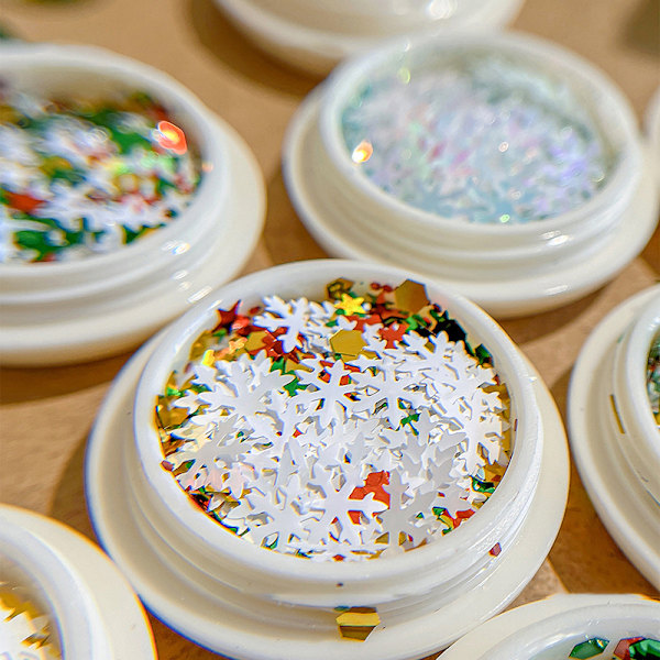 Juldekorationsspetsar Snöflingor Naglar Paljetter Nagelkonst Glitter A3