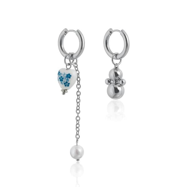 Ny stil blå og hvit imitasjonsperleanheng halskjede silver earrings