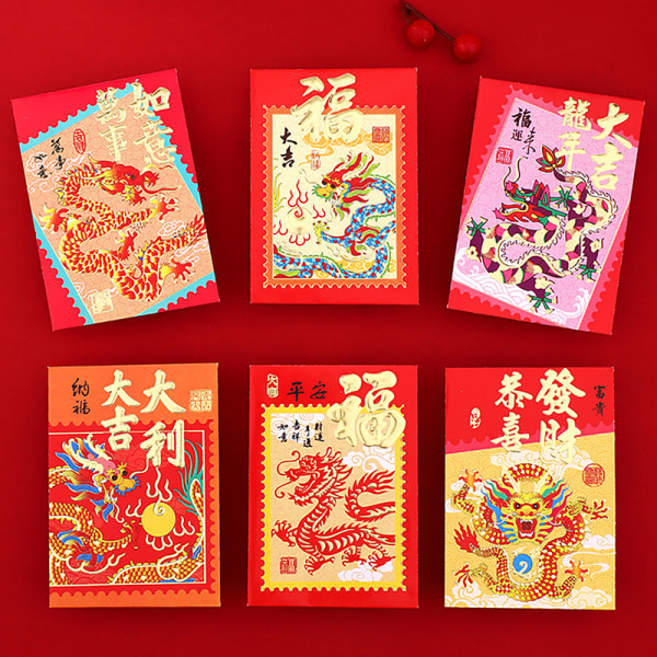6 kpl New Year Red Envelopes Red Packet 2024 Dragon Year Luck M A11