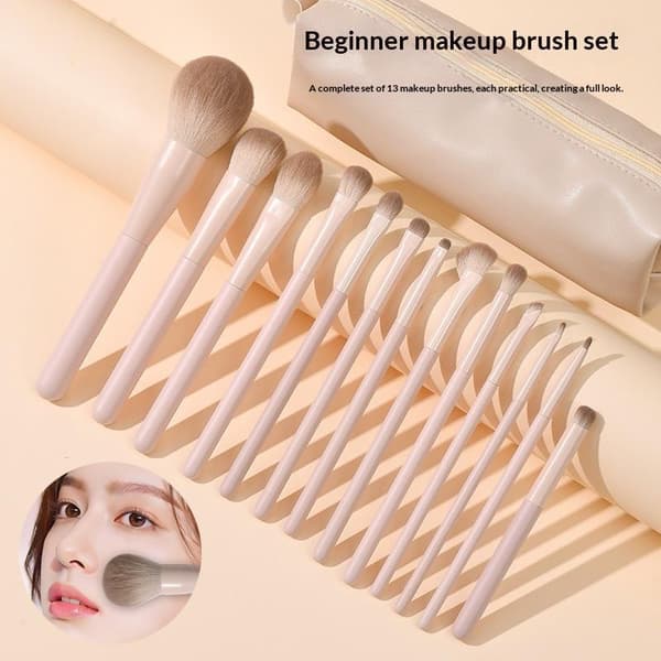 Makeupbørstesæt med bløde, behagelige børster, lyserød makeupbørste B