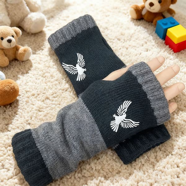 Efterår Vinter Ørn Kat Broderi Retro Varme Åbne Handsker Kvinder A3