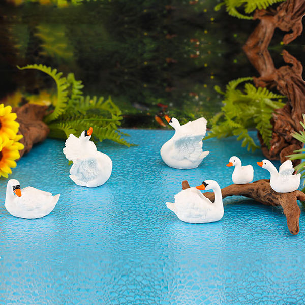 Mini White Swan Decoration Goose Figurine Dollhouse Micro Lands A4