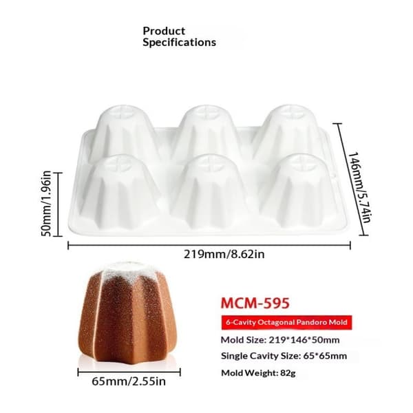 8 hullers Pandoro silikonekageforme ottekantet brødbageform White