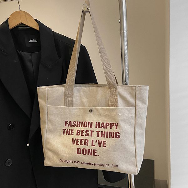 Canvas tygväskor för kvinnor Stor kapacitet enkel axelväska S Beige not lined