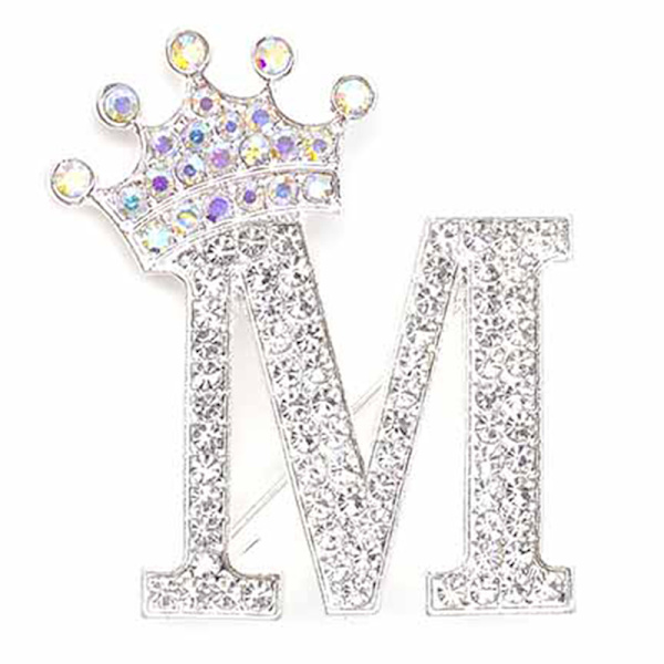 Fashion Crown 26 begyndelsesbogstaver A til Z Crystal Rhinestone Broo Silver-M