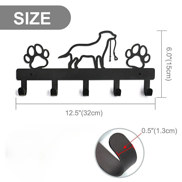 Metal Paw Pet Hunde Hanger 5 kroge Frakke Key Bly Leash Wall Rack Black