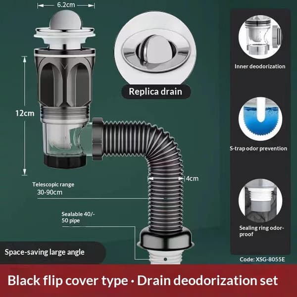 Fleksibelt afløbsrør til køkken, badeværelse, håndvask, toilet black 2pcs