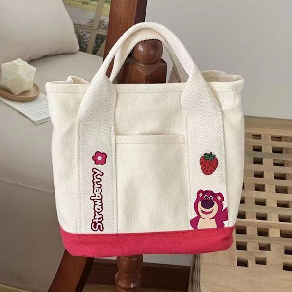 Cartoon e Handväska Canvas Bag Lunchpåse Vattenkopp Väskor Kawaii Be White