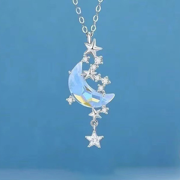 Star Moon Moonstone Titanium Steel Chain Halskjede Romantisk Pend