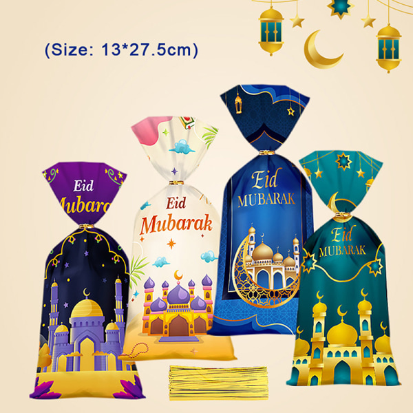 50 stk Eid Mubarak gaveposer Plastic Candy Cookie Bag Ramadan