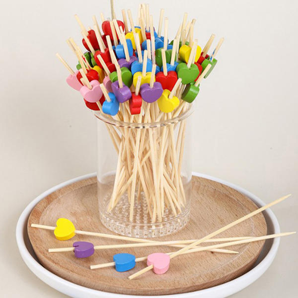 100 stk/pose Hjerte Bambus  Picks Buffet Cupcake Fruktgaffel Kake D B