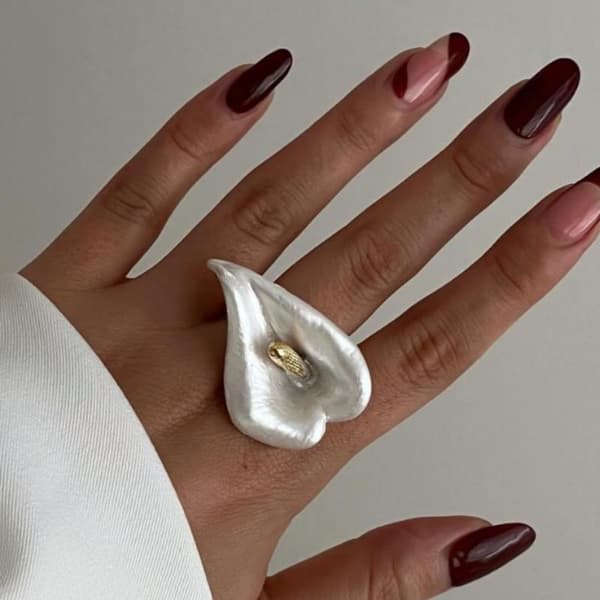 Vintage Farverig Emalje Guld Oliedryp Calla Lilje Blomst Åben R A1