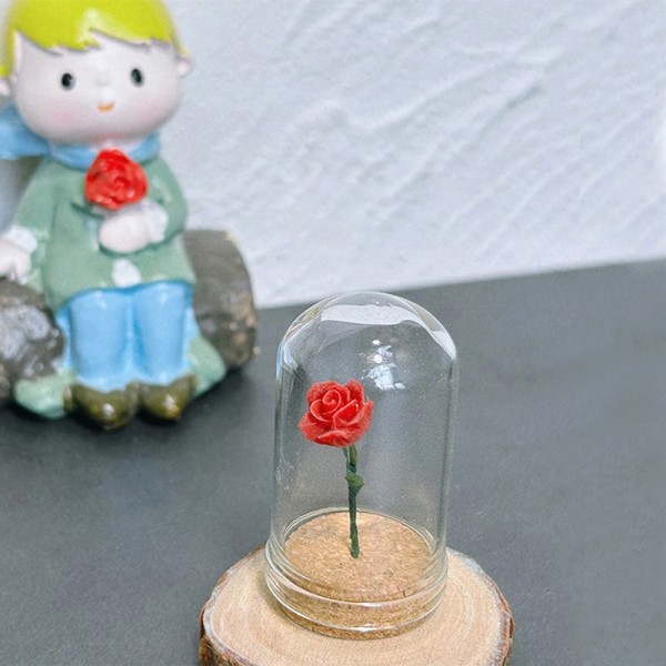 Dukkehus Miniatyr Rose Glass Cover Ornament Little Prince Ros Red