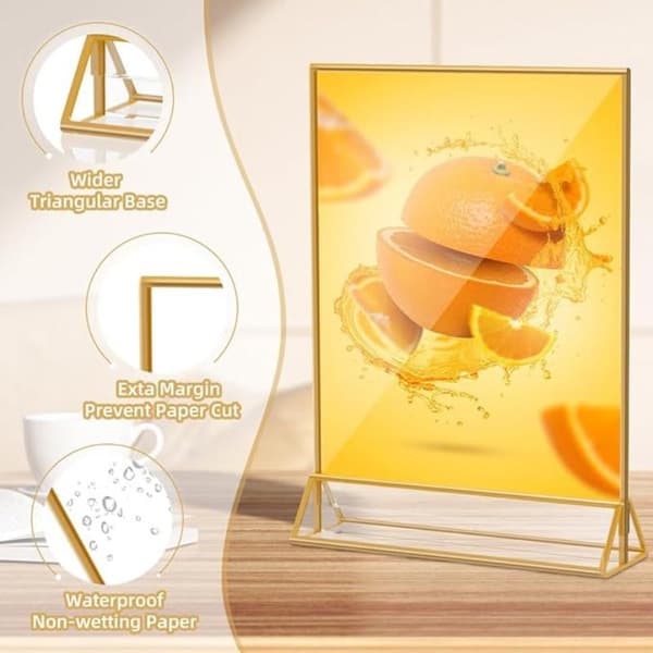 Gennemsigtig akryl display stand dobbeltsidet guldramme bryllup 150×238mm