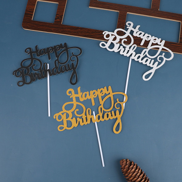 10 STK Glitter Papir Tillykke med fødselsdagen Cake Topper Cupcake Dessert Black