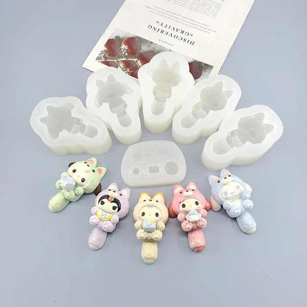 1 stk e Sanrio Stearinlys Silikonform 3D Kuromi Aromaterapi Plast KT Cat