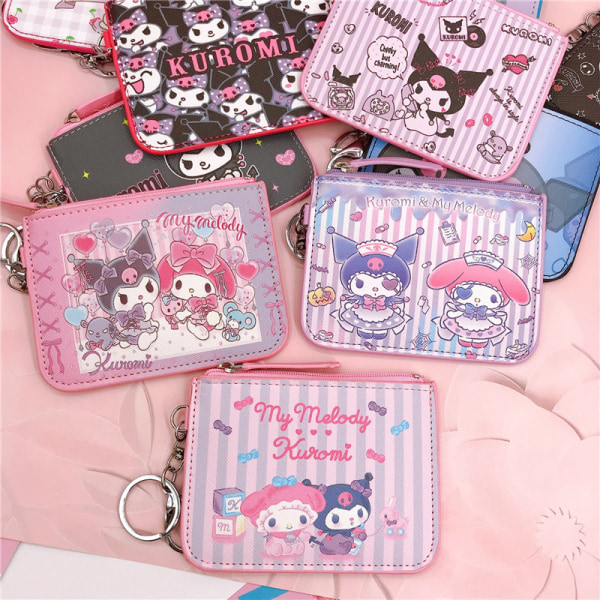 Pu Leather Cartoon Kuromi Sanrio Wallet Keychain Student Key C R