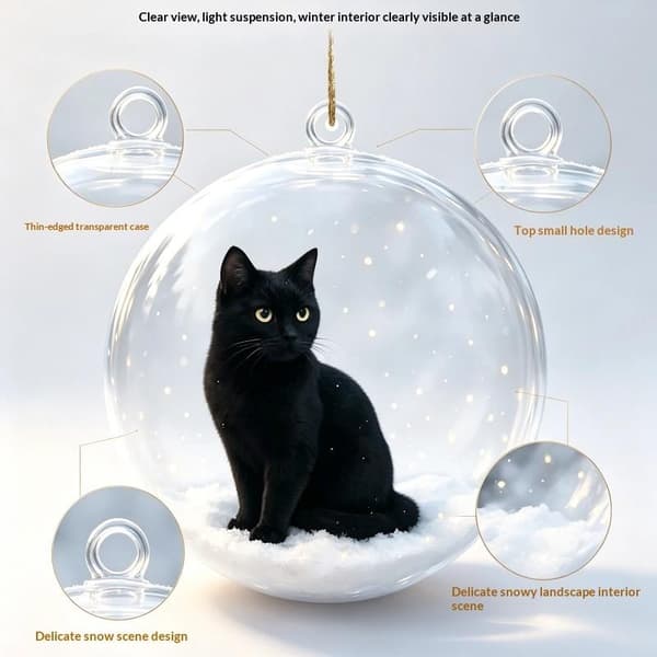 Klar akryl julepynt med katt, skinnende til juletreet A4