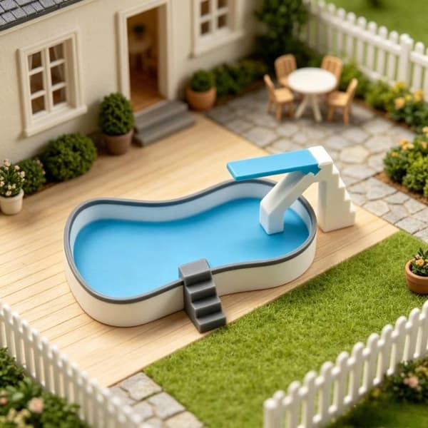 Mini dukkehus pool simulering miniature gårdhave udendørs svømning A1