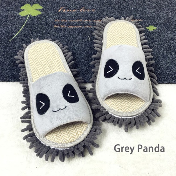Tegneserie Dog Lazy Mopp Tøfler Unisex mikrofiber rengjøringsgulv Grey Panda