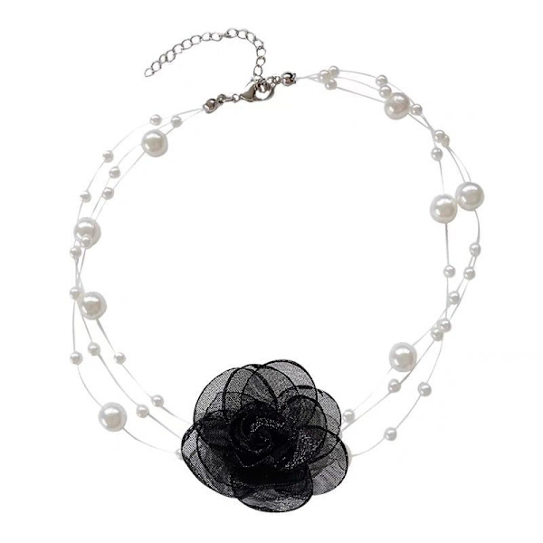 Romantisk svart og hvit choker blomst perlekjede kvinnelige Cl Beige