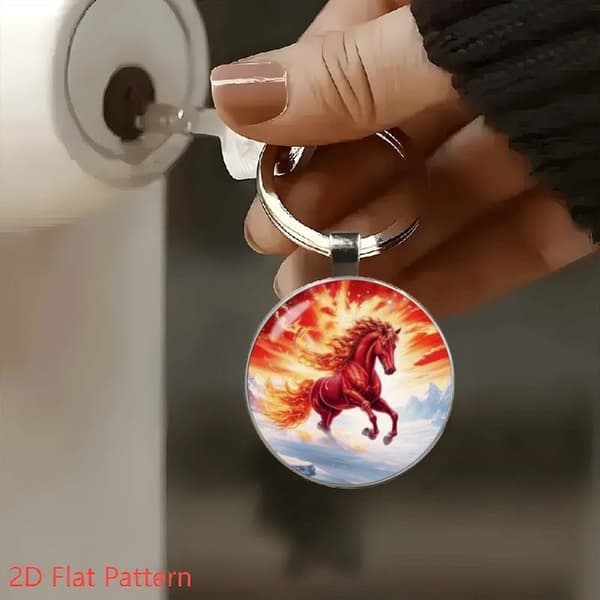 Zodiac Hest Nøglering Udsøgt Hestemønster Glas Cabochon Nøgle A5