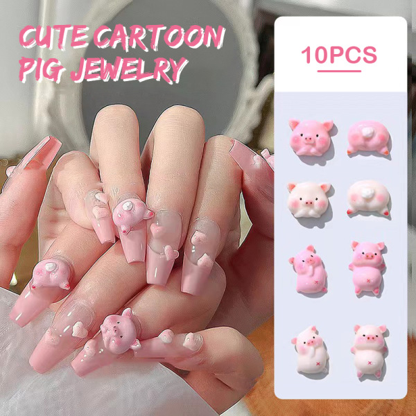 10st DIY Nail Art Charm 3D rosa tecknad gris Piggy Butt Nail Dri A 10Pcs