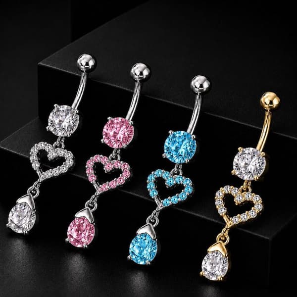 Zirkon Dinglande Navelpiercing Rostfritt Stål Hjärtberlock För A1