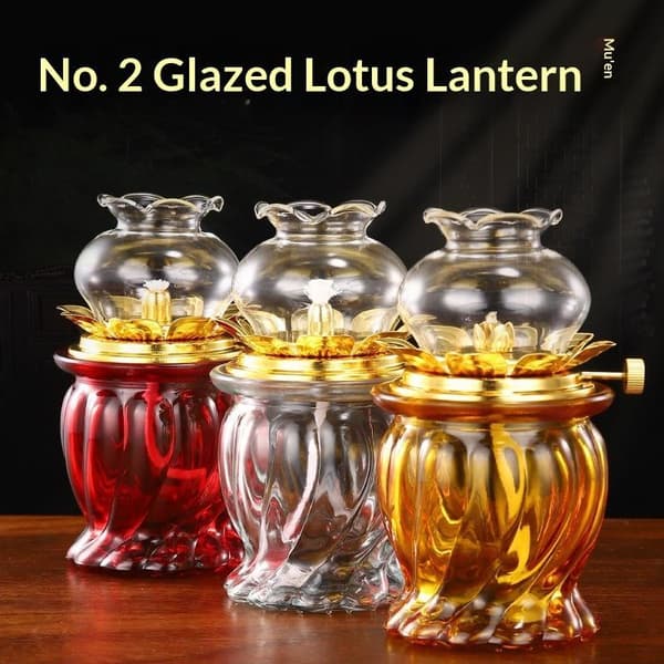 Glass Lotus Oljelampe Lang Brennetid Gyldne Lotusdetaljer For Tilbedelse A2