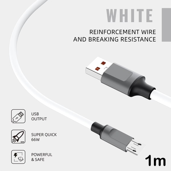 120W USB till Type-C flytande silikonkabel PD snabbladdningskabel White Micro-USB