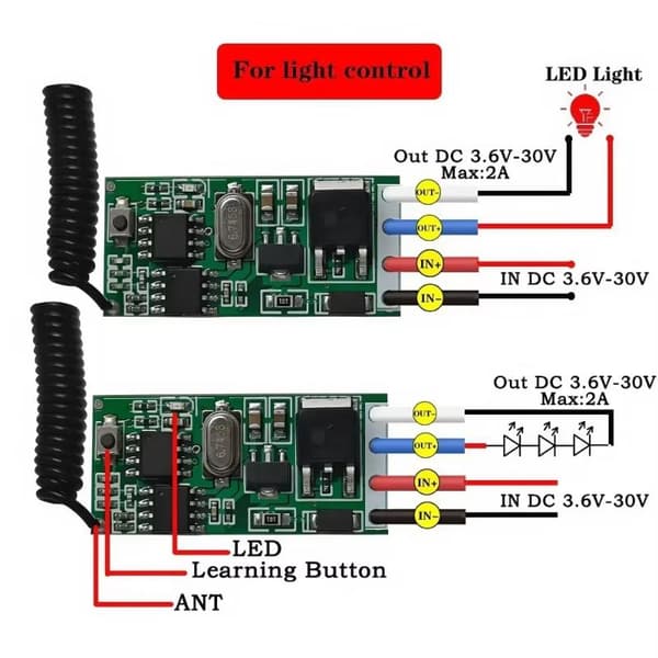 433mhz Trådlös RF Fjärrkontroll 3.6V- 24V 1CH Mini Reläbrytare A3
