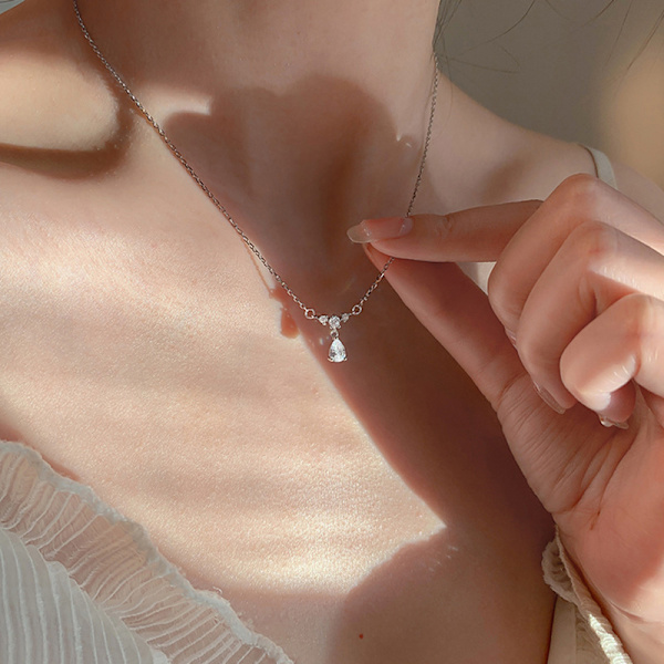 Ny mote sirkon halskjede Crystal Water Drop anheng halskjede
