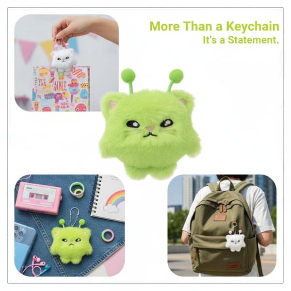 2 st e Alien Cat Plysch Nyckelring Kawaii Fluffig Kattdocka Ryggsäck