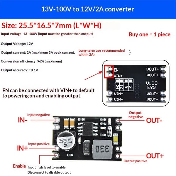 Spenningskonverteringsmoduler DC-DC 6V-100V til 5V/9V/12V/24V Fast A3
