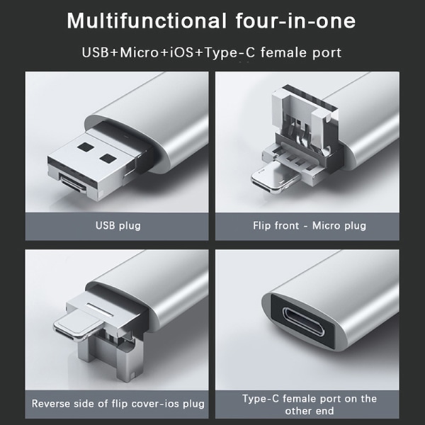 3 IN 1 OTG-sovitin 30 W USB C IOS-pikalataus tiedonsiirtoon Silver