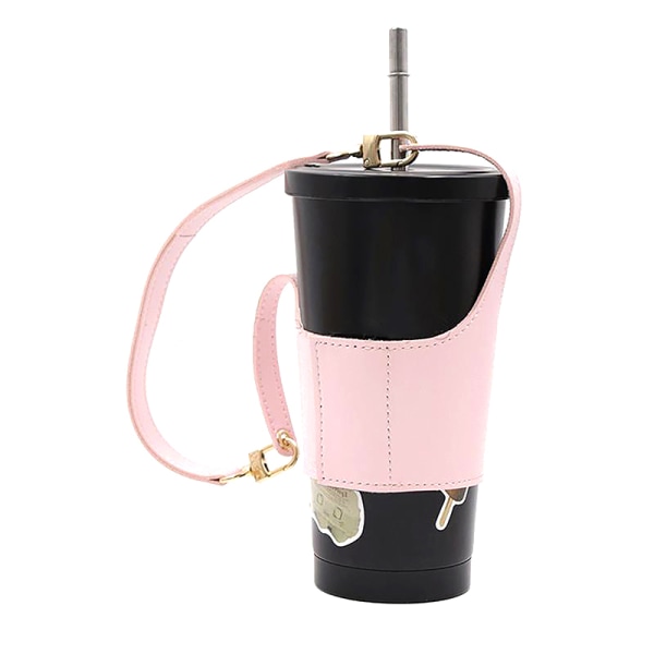 Leather Cup Cover Pouch Portable Water Bottle Sleeve Bag Leather Pink