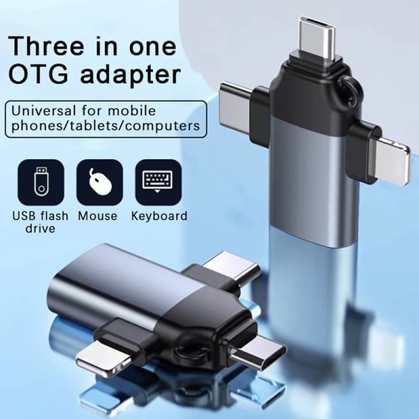3-i-1 OTG Adapter USB3.0 Til IOS Converter Type-C Micro USB Fla Silver