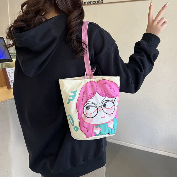 Cartoon Girl Canvas Bucket Bag n Style Skulderveske Y2K Outing A6