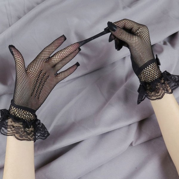 Naiset Käsineet Mesh Verkkokäsineet Pitsi Rukkaset Full Finger Lace Black style 2