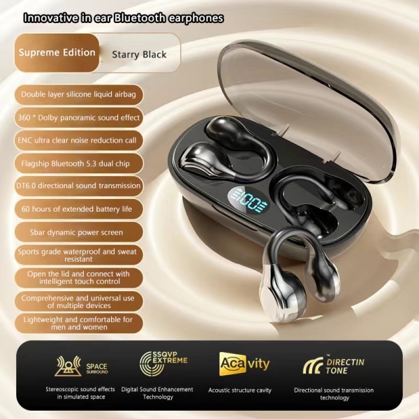 Hanging Ear Trådløs Bluetooth 5.3 høretelefoner Hovedtelefoner Stereo Black