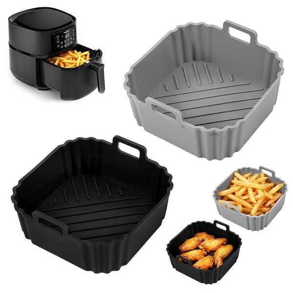 Silikon Air Fryer Bakform Bricka Foder Återanvändbar Non-stick Black