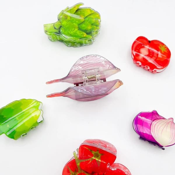 Ny design Akryl Sallad Lök Tomat Form Hårklämma Klo Fo A3