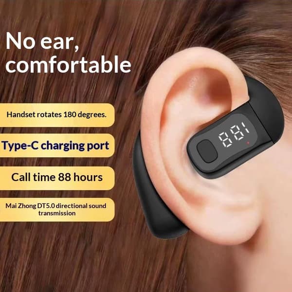 Trådløs Bluetooth-hodetelefon ørekrok øretelefon HiFi Stereo Støy Black 1