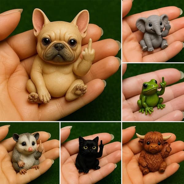 Sjov Dyrefigur med Langfinger - Mini Hund Kat Figur til Skrivebordet A3