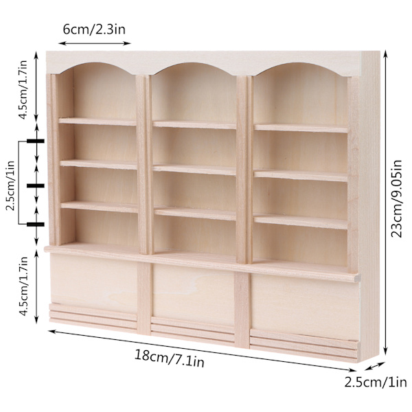1:12 Dukkehus Mini Bogreol Display Hylde Reol Skab Dol