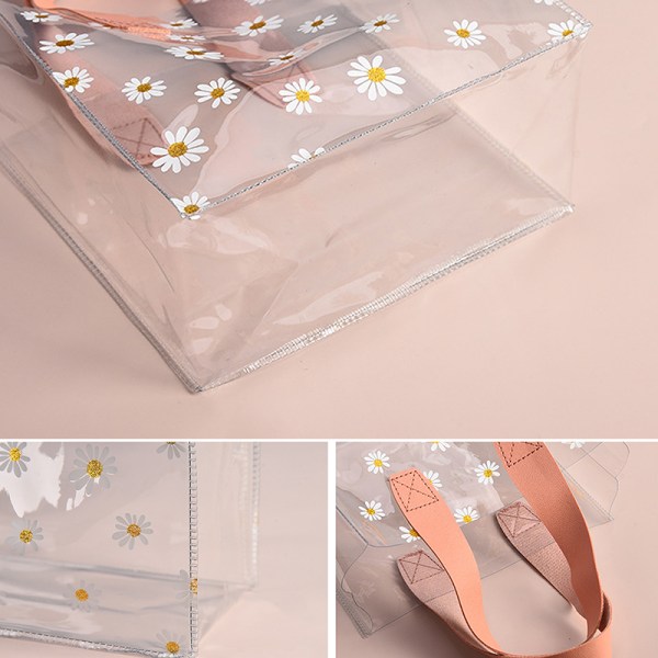 Gennemsigtig Pvc Gave Tote Emballage Taske Clear Daisy Plastic Han D L